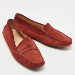 Tod's Brown Suede Penny Slip On Loafers Size 41