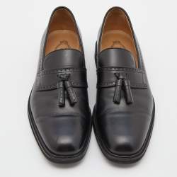 Pre Owned Tod's Black Leather Tassel Loafers Size 39.5