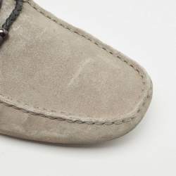 Pre Owned Tod's Grey Suede Slip On Loafers Size 41.5