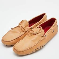 Pre Owned Tod's For Ferrari Beige Leather Gommino Driving Loafers Size 45