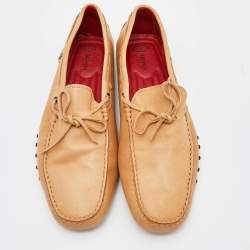 Pre Owned Tod's For Ferrari Beige Leather Gommino Driving Loafers Size 45