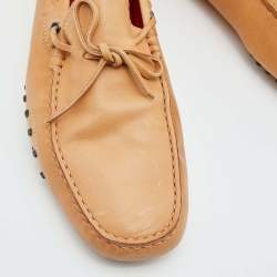 Pre Owned Tod's For Ferrari Beige Leather Gommino Driving Loafers Size 45