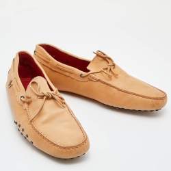 Pre Owned Tod's For Ferrari Beige Leather Gommino Driving Loafers Size 45