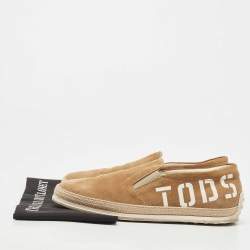 Tod's Brown Suede  Leather Logo Slip On Espadrille Sneakers Size 41.5