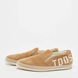 Tod's Brown Suede  Leather Logo Slip On Espadrille Sneakers Size 41.5