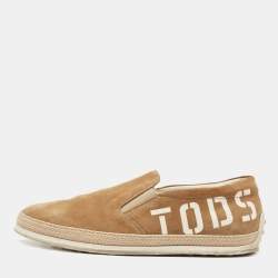 Tod's Brown Suede  Leather Logo Slip On Espadrille Sneakers Size 41.5