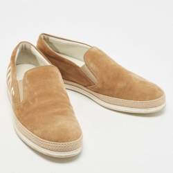 Tod's Brown Suede  Leather Logo Slip On Espadrille Sneakers Size 41.5