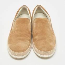 Tod's Brown Suede  Leather Logo Slip On Espadrille Sneakers Size 41.5