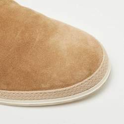 Tod's Brown Suede  Leather Logo Slip On Espadrille Sneakers Size 41.5