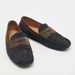 Pre Owned Tod's Navy Blue/Brown Suede Gommino Loafers Size 42