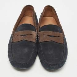 Pre Owned Tod's Navy Blue/Brown Suede Gommino Loafers Size 42