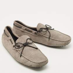 Tod's Grey Suede Bow Slip On Loafers Size 41.5