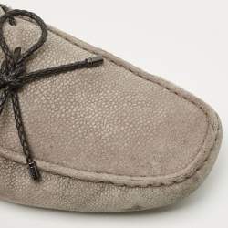 Tod's Grey Suede Bow Slip On Loafers Size 41.5