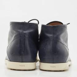 Tod's Navy Blue Leather High Top Sneaker Boots Size 44