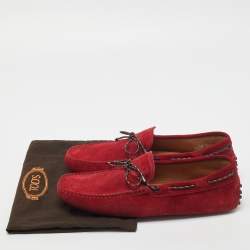 Tod's Red Suede Bow Slip On Loafers Size 43