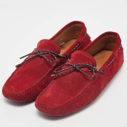 Tod's Red Suede Bow Slip On Loafers Size 43