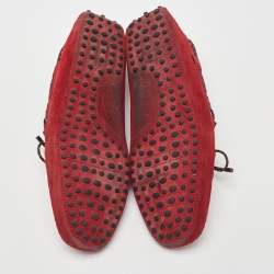 Tod's Red Suede Bow Slip On Loafers Size 43