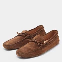 Tod's Brown Suede Bow Slip On Loafers Size 43