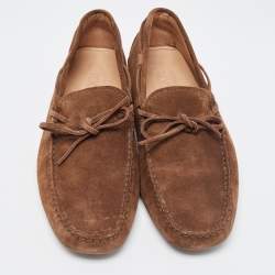 Tod's Brown Suede Bow Slip On Loafers Size 43