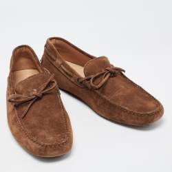 Tod's Brown Suede Bow Slip On Loafers Size 43