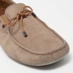 Pre Owned Tod's Light Brown Suede Bow Slip On Loafers Size 43