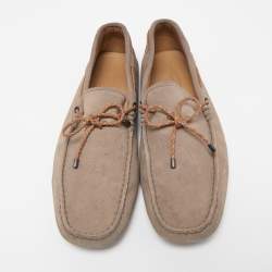Pre Owned Tod's Light Brown Suede Bow Slip On Loafers Size 43