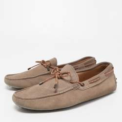 Pre Owned Tod's Light Brown Suede Bow Slip On Loafers Size 43