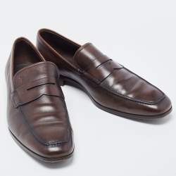 مملوكة مسبقًا Tod's Brown Leather Penny Slip On Loafers Size 44.5
