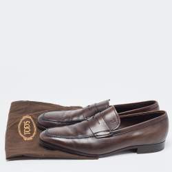 مملوكة مسبقًا Tod's Brown Leather Penny Slip On Loafers Size 44.5