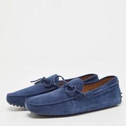 مملوكة مسبقًا Tod's Blue Suede Leather Gommino Slip On Loafers Size 44