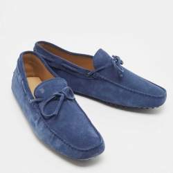 مملوكة مسبقًا Tod's Blue Suede Leather Gommino Slip On Loafers Size 44