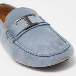Pre Owned Tod's Blue Nubuck Leather Slip On Loafers Size  41