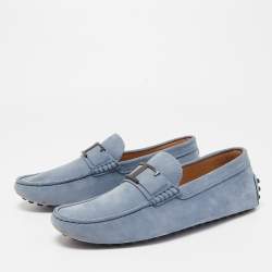 Pre Owned Tod's Blue Nubuck Leather Slip On Loafers Size  41