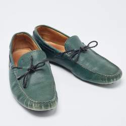 Tod's Green Leather Bow Loafers Size 42.5 