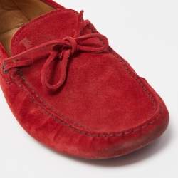 Tod's Red Suede Bow Detail Driving Loafers Size 42.5