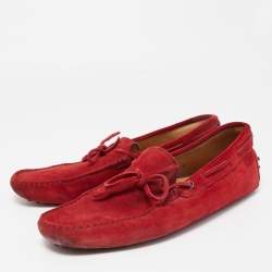 Tod's Red Suede Bow Detail Driving Loafers Size 42.5