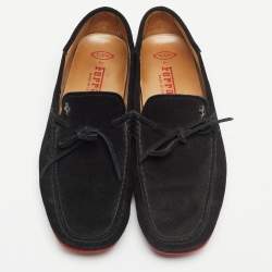 Pre Owned Tod's For Ferrari Black Suede Bow Loafers Size 42.5