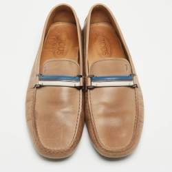 Pre Owned Tod's Brown Leather Slip On Loafers Size 42.5