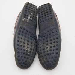 Pre Owned Tod's Dark Grey/Orange Leather Gommino Slip On Loafers Size 42