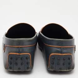 Pre Owned Tod's Dark Grey/Orange Leather Gommino Slip On Loafers Size 42