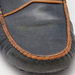 Pre Owned Tod's Dark Grey/Orange Leather Gommino Slip On Loafers Size 42