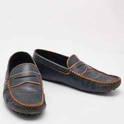 Pre Owned Tod's Dark Grey/Orange Leather Gommino Slip On Loafers Size 42