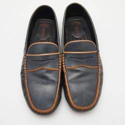 Pre Owned Tod's Dark Grey/Orange Leather Gommino Slip On Loafers Size 42