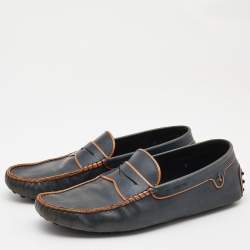 Pre Owned Tod's Dark Grey/Orange Leather Gommino Slip On Loafers Size 42
