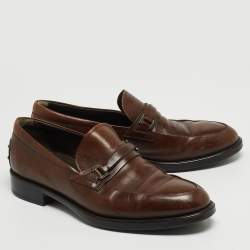 Pre Owned Tod's Brown Leather Slip On Loafers Size 41