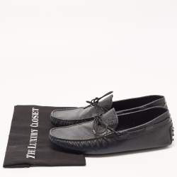 Pre Owned Tod's Two Tone Textured Leather Bow Slip On Loafers Size 42