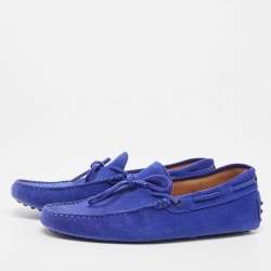 Pre Owned Tod's Blue Suede Bow Slip On Loafers Size 42
