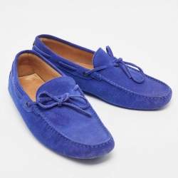 Pre Owned Tod's Blue Suede Bow Slip On Loafers Size 42