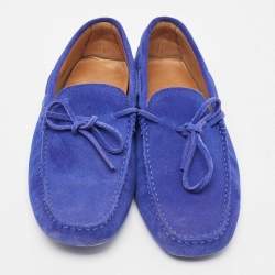 Pre Owned Tod's Blue Suede Bow Slip On Loafers Size 42