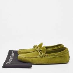 Tod's Olive Green Suede Bow Slip On Loafers Size 42